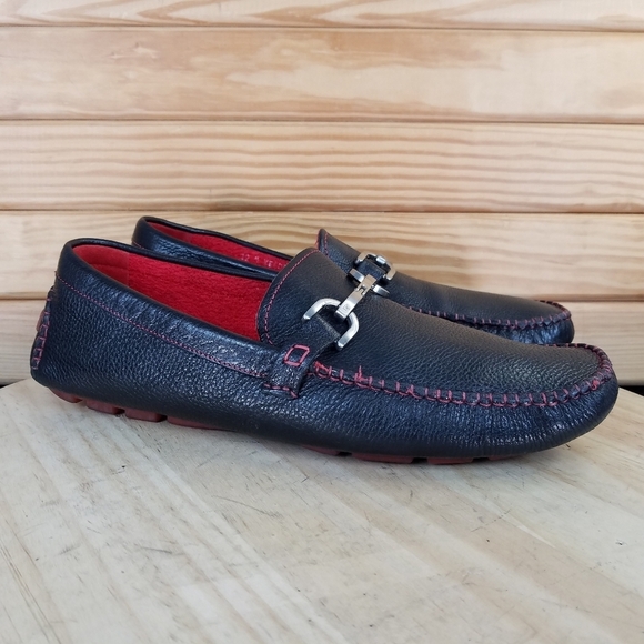 Donald J. Pliner Other - DONALD J PLINER DRIVING MOCS Shoes VEEDA Men's 12 US Pebble Leather Black Red